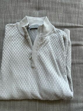 Talbots Mens Quarter Zip Gray 100% Pima Cotton Sweater Pullover Large Preowned